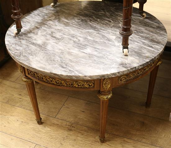 A Louis XVI style ormolu mounted circular marble topped coffee table W.82cm